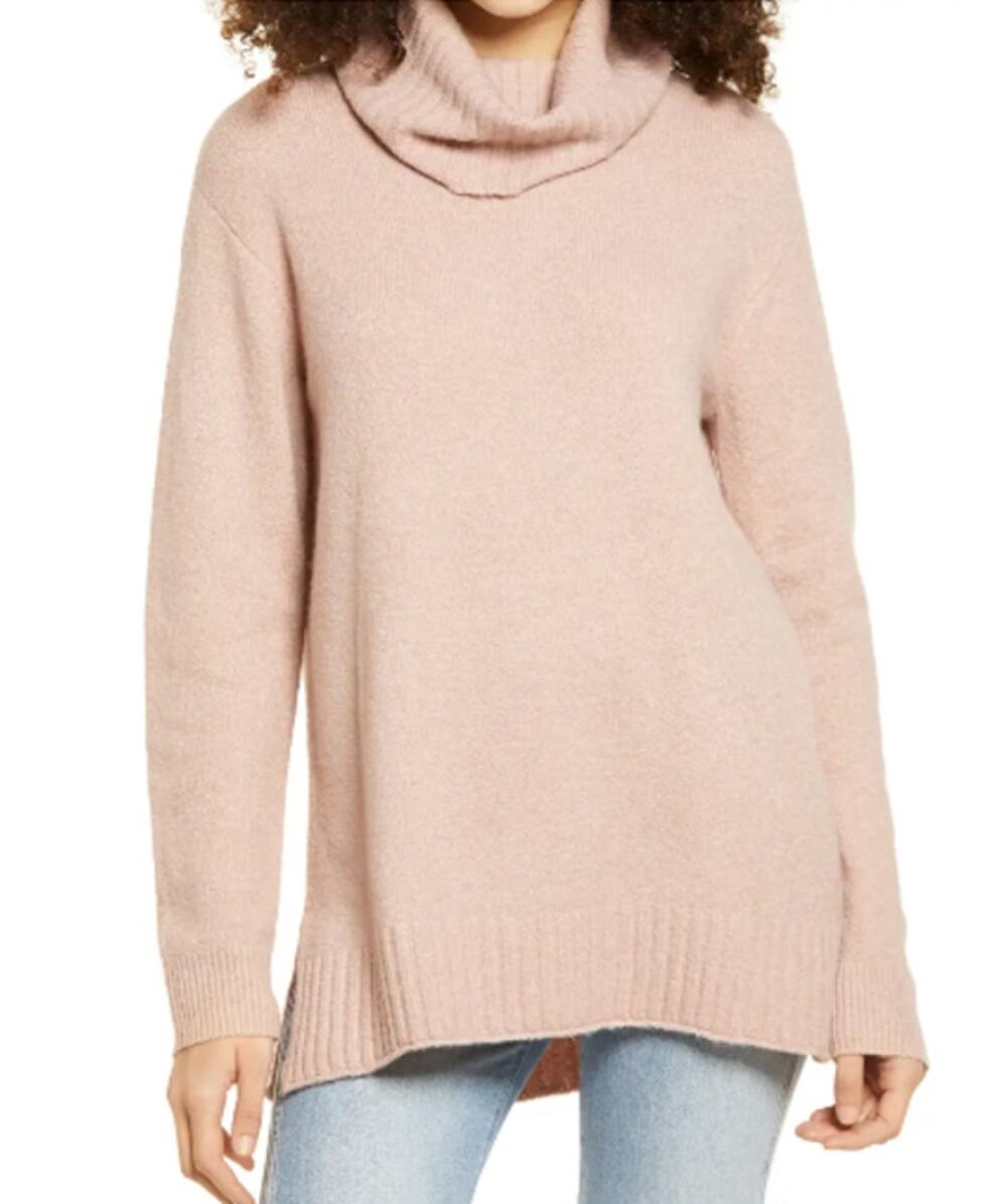 Nordstrom Pink Turtleneck Sweater XXS Tunic Ribbed Cozy Oversized Pastel New